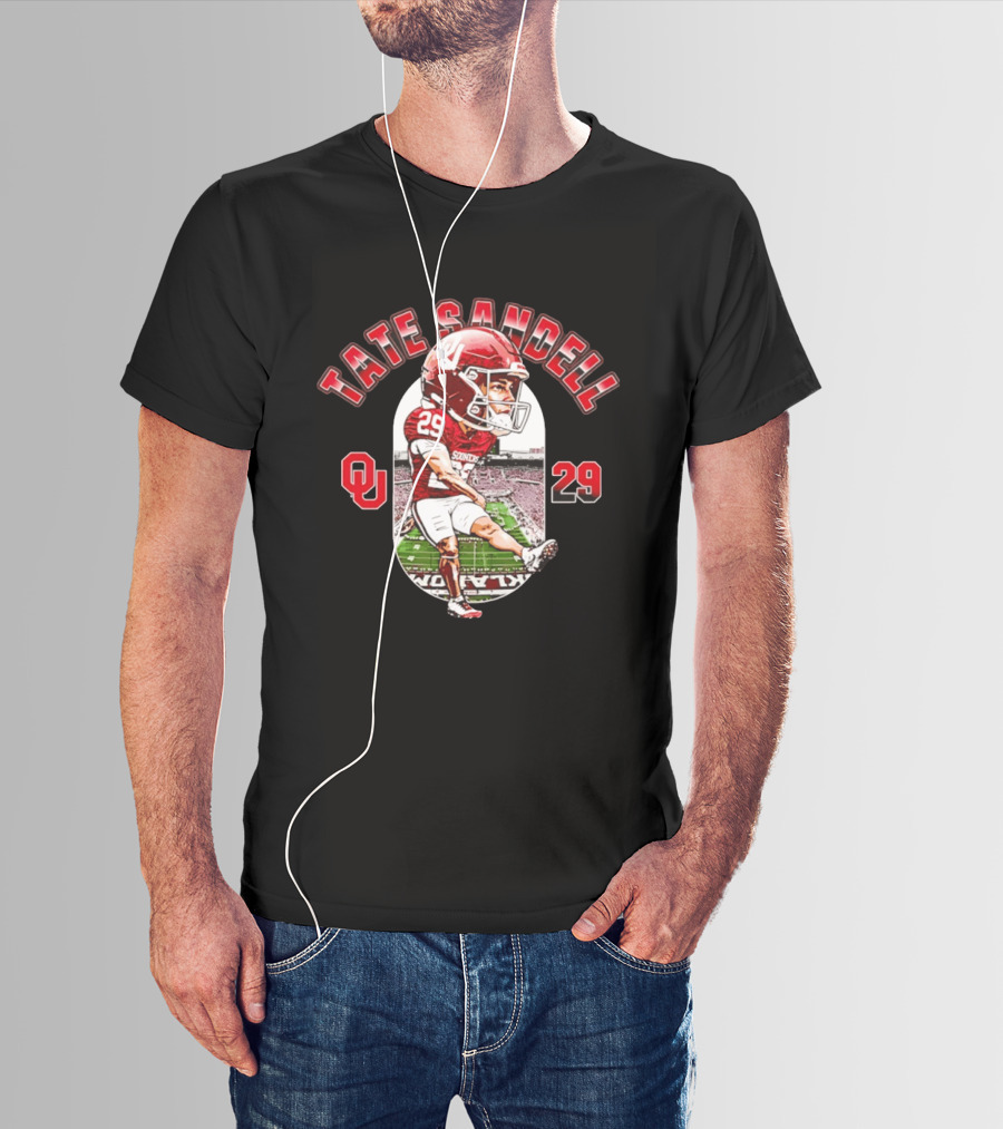 Tate Sandell 29 Oklahoma Sooners Football OU Player Caricature T-Shirt