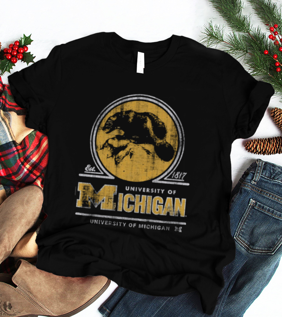 University Of Michigan Est 1817 Wolverine Michigan Wolverines Map T-Shirt