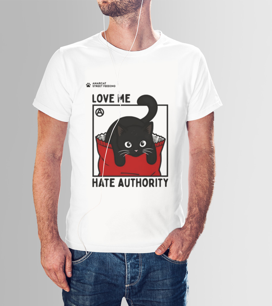 Anarcat Street Feeding Love Me Hate Authority Black Cat Red Bag T-Shirt