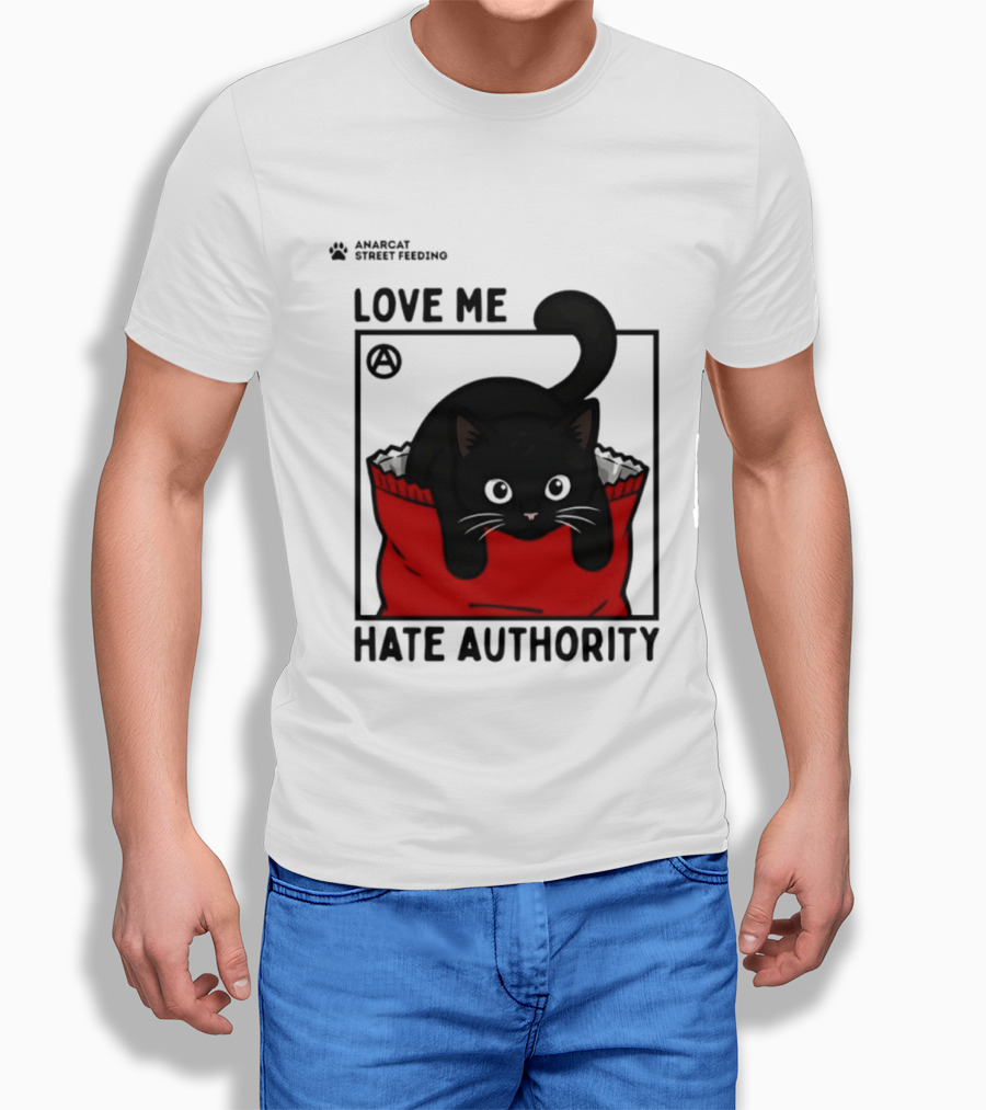 Anarcat Street Feeding Love Me Hate Authority Black Cat Red Bag T-Shirt