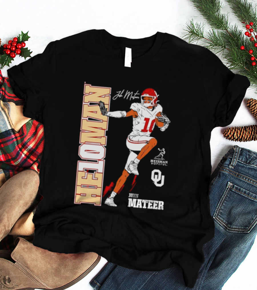 HE10MAN J Mateer Oklahoma Sooners Heisman Stance Player Number 10 T-Shirt