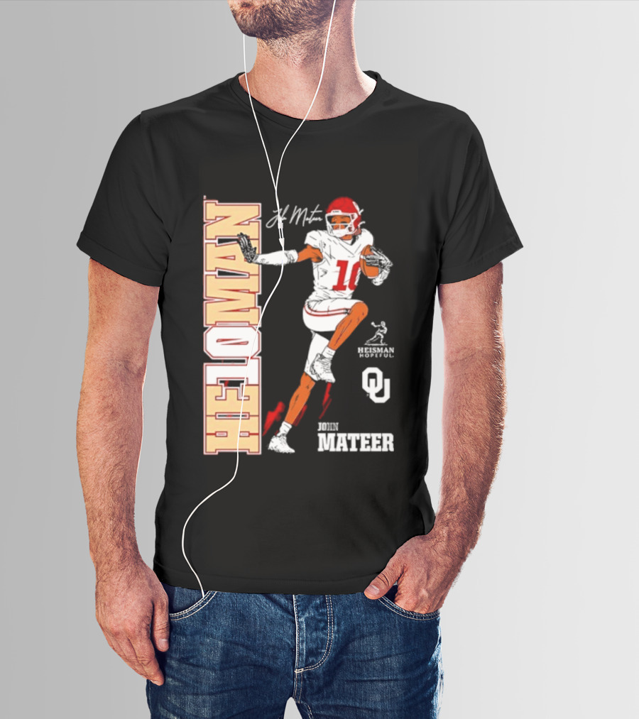 HE10MAN J Mateer Oklahoma Sooners Heisman Stance Player Number 10 T-Shirt