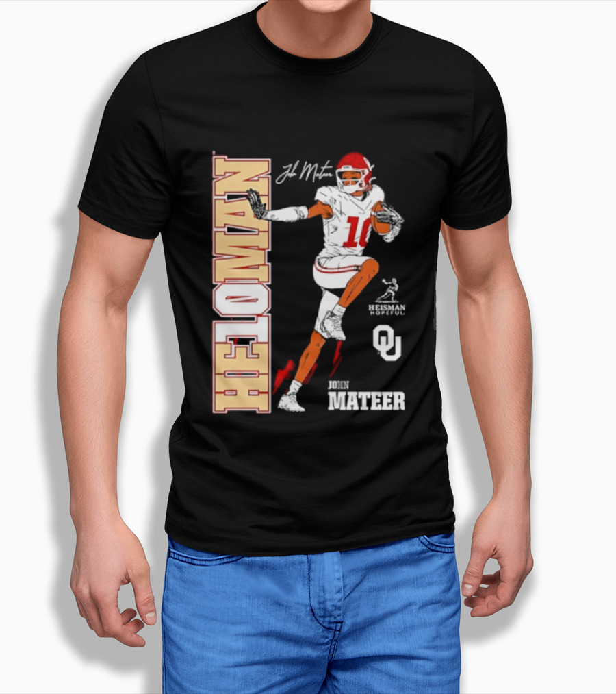 HE10MAN J Mateer Oklahoma Sooners Heisman Stance Player Number 10 T-Shirt