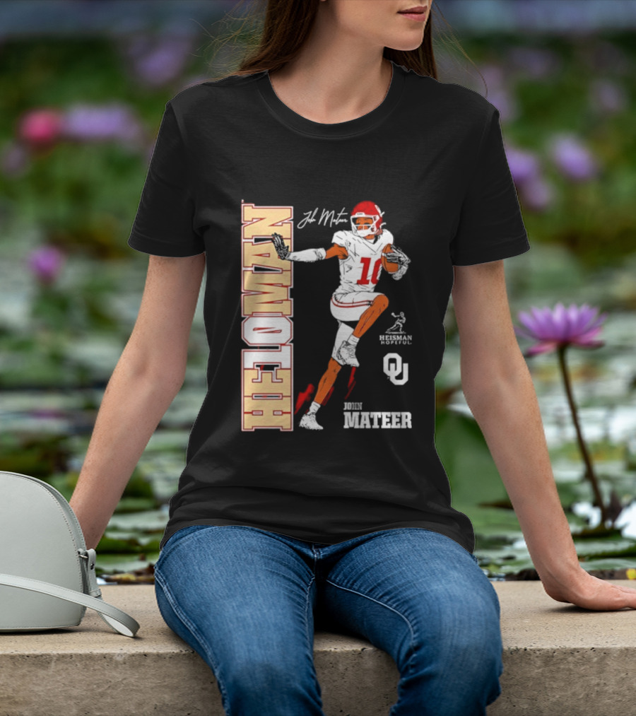 HE10MAN J Mateer Oklahoma Sooners Heisman Stance Player Number 10 T-Shirt