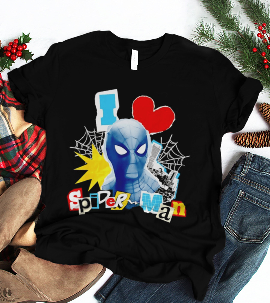 Marvel Spider Man I Love Spider Man Webhead Mask Collage T-Shirt
