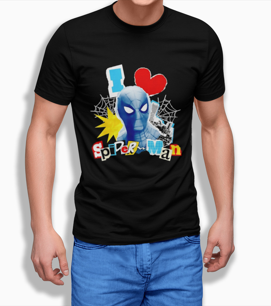 Marvel Spider Man I Love Spider Man Webhead Mask Collage T-Shirt