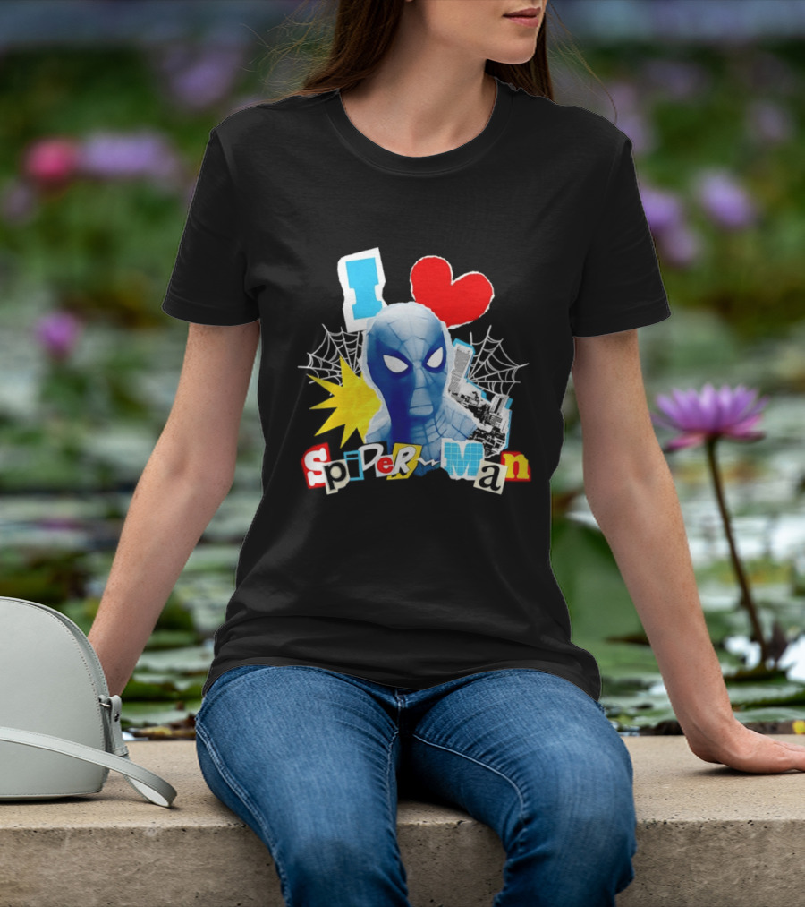 Marvel Spider Man I Love Spider Man Webhead Mask Collage T-Shirt
