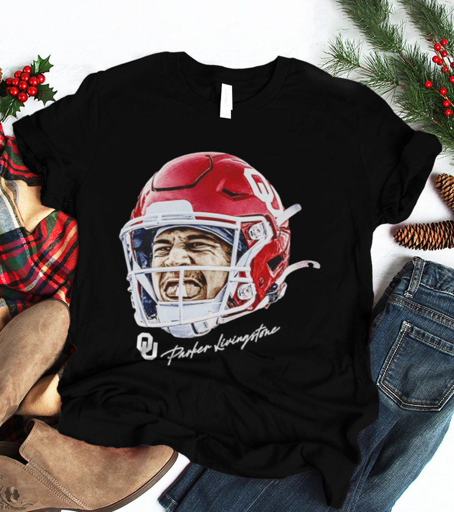 Oklahoma Sooners Parker Livingstone Football Swag Head OU Helmet T-Shirt