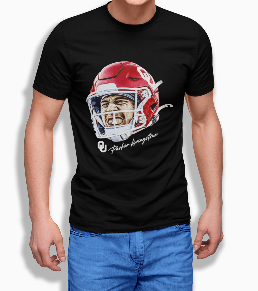 Oklahoma Sooners Parker Livingstone Football Swag Head OU Helmet T-Shirt