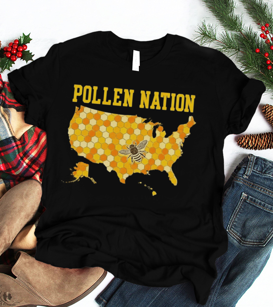 Pollen Nation USA Honeycomb Map Bee T-Shirt