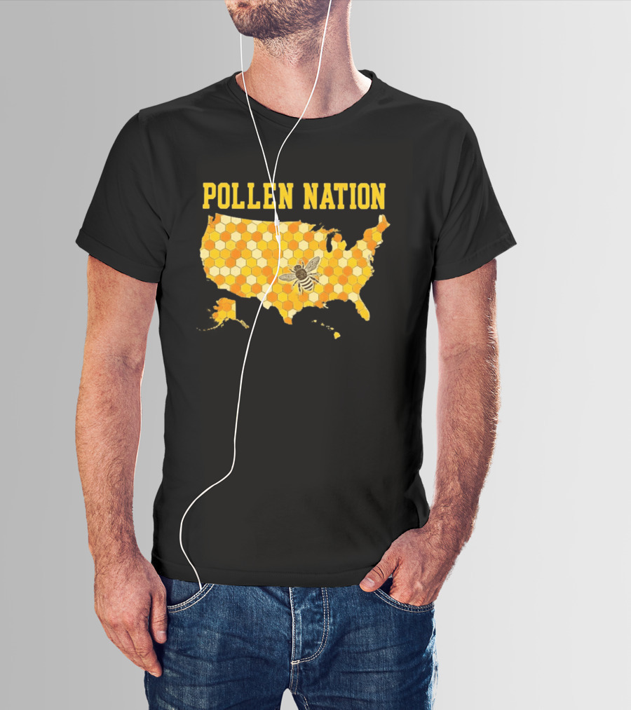 Pollen Nation USA Honeycomb Map Bee T-Shirt
