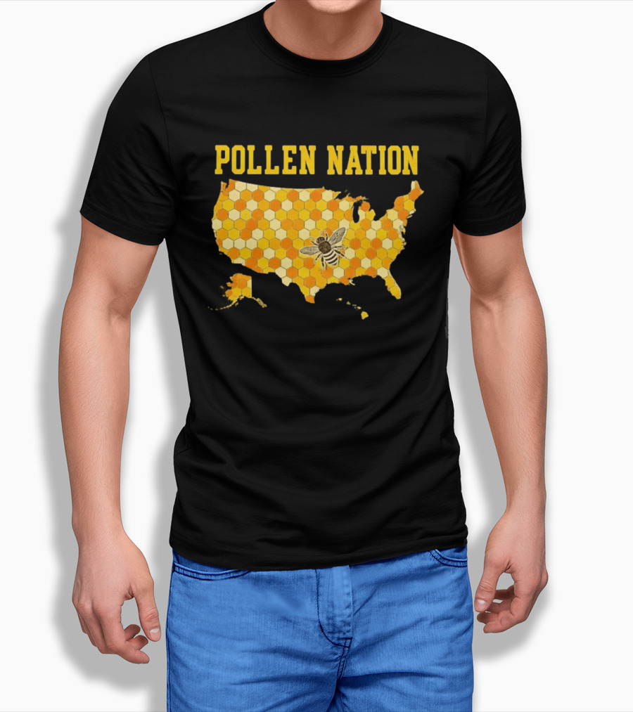 Pollen Nation USA Honeycomb Map Bee T-Shirt