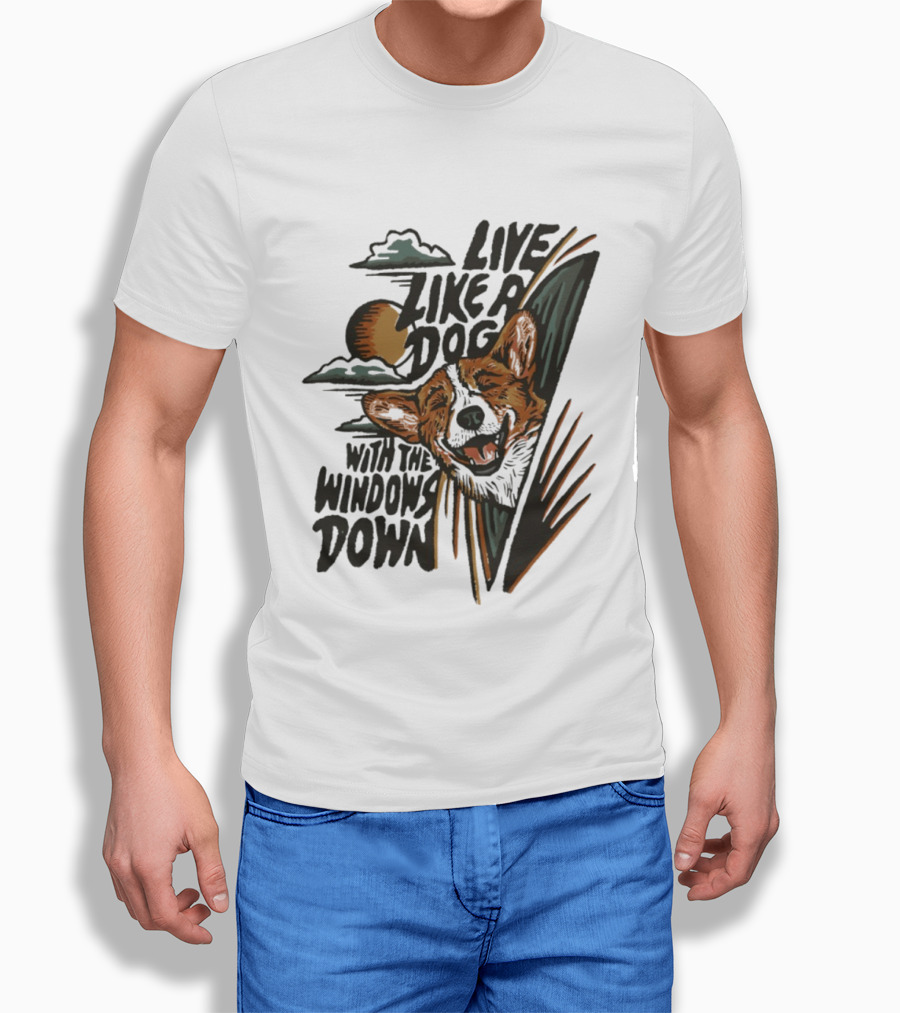 Live Like A Dog With The Windows Down Retro Sunset Dog T-Shirt