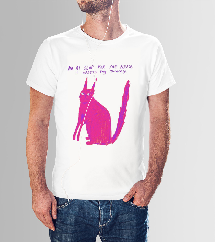 No AI Slop For Me Please It Upsets My Tummy Pink Cat T-Shirt