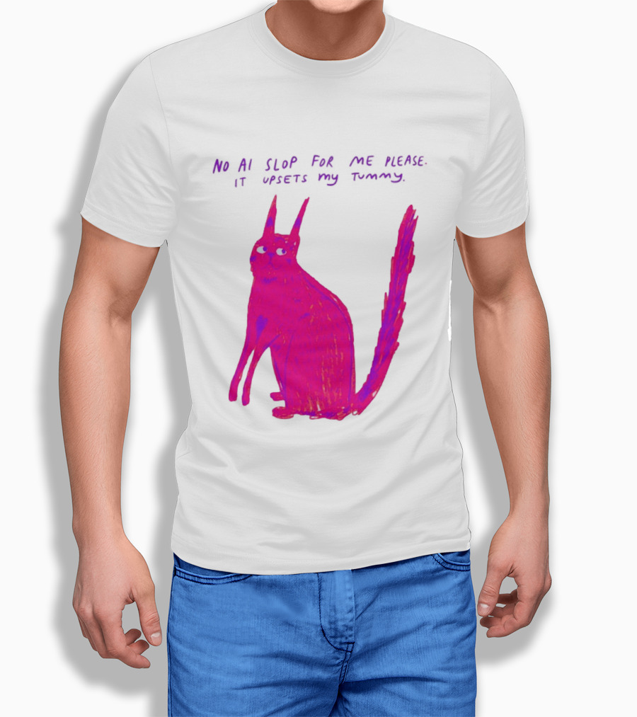 No AI Slop For Me Please It Upsets My Tummy Pink Cat T-Shirt