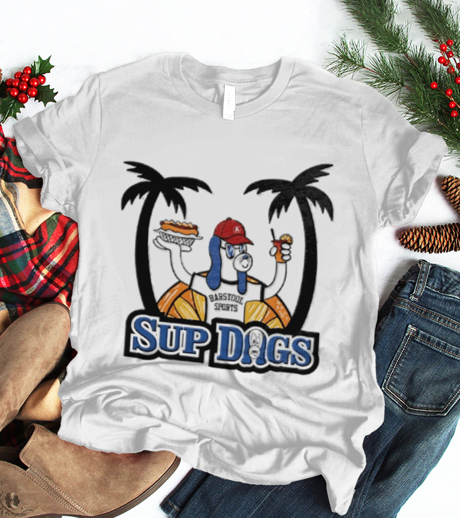 Sup Dogs Beach Vibes Palm Trees Hot Dog Drink Fun T-Shirt