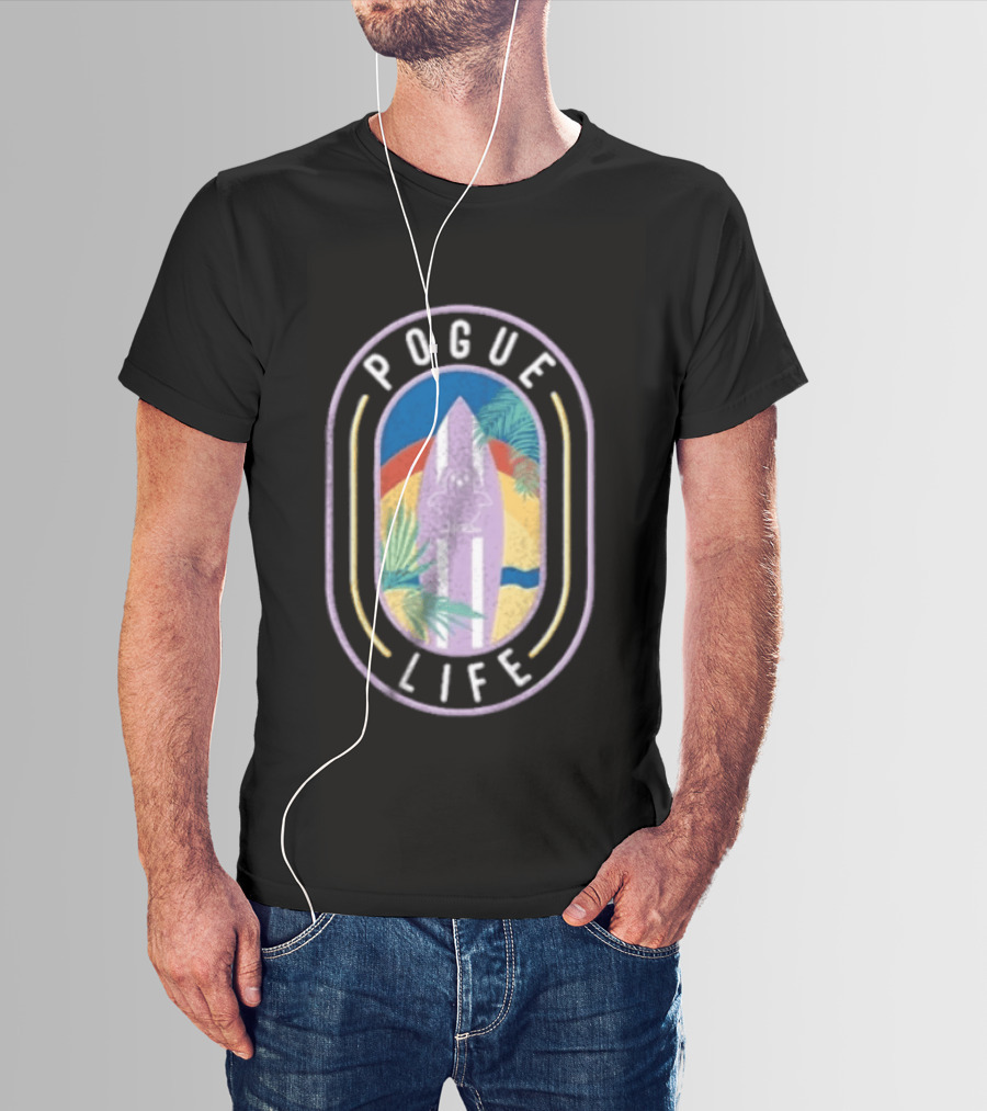 Pogue Life Surfboard And Palm Tree Colorful Tropical T-Shirt