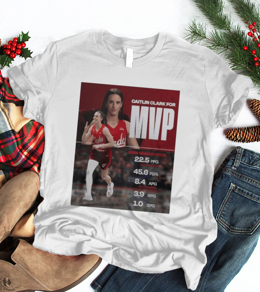 Caitlin Clark For MVP 2026 Stats 22.5 PPG 45.6 FG% 8.4 APG 3.9 RPG 1.0 SPG T-Shirt