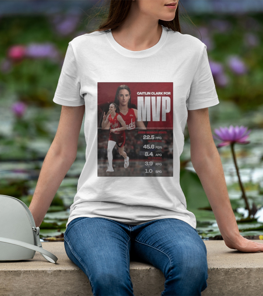 Caitlin Clark For MVP 2026 Stats 22.5 PPG 45.6 FG% 8.4 APG 3.9 RPG 1.0 SPG T-Shirt