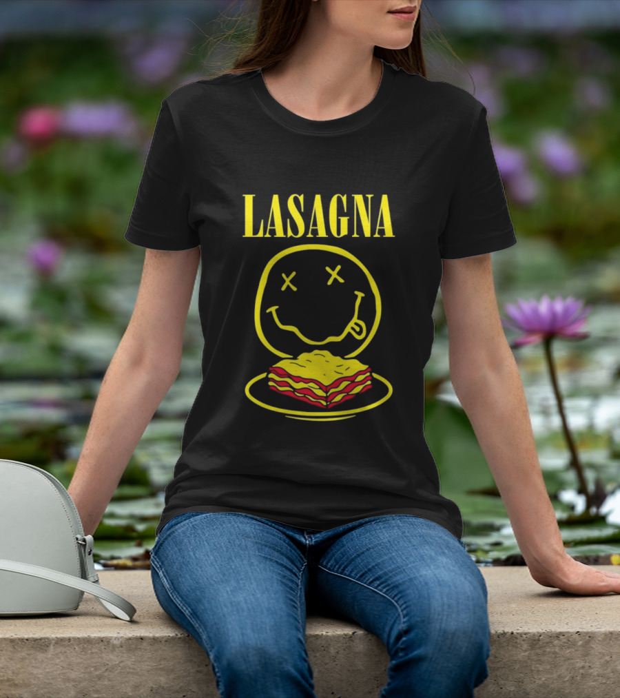 Lasagna Smiley Face Grunge Band Nirvana T-Shirt