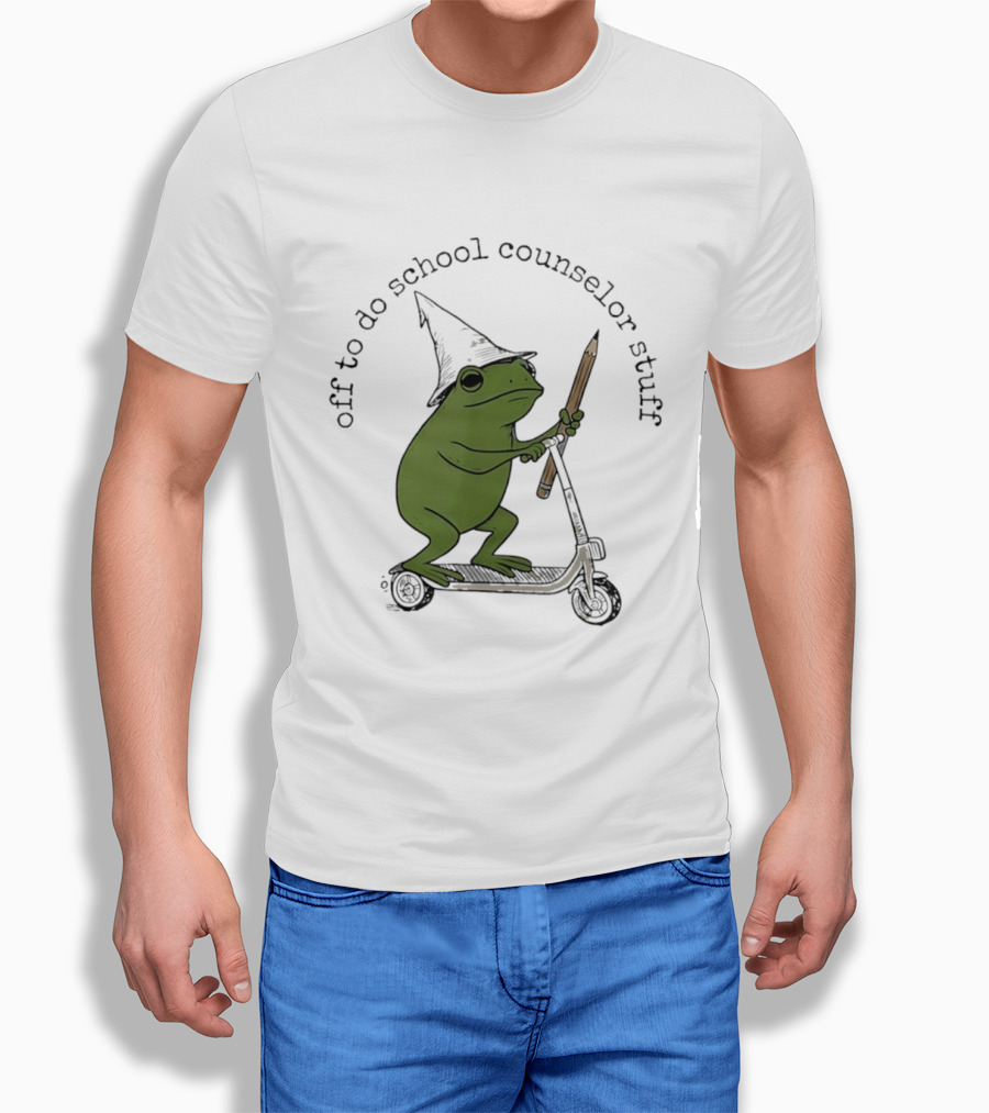Frog Off To Do School Counselor Stuff With Wizard Hat Riding Scooter T-Shirt