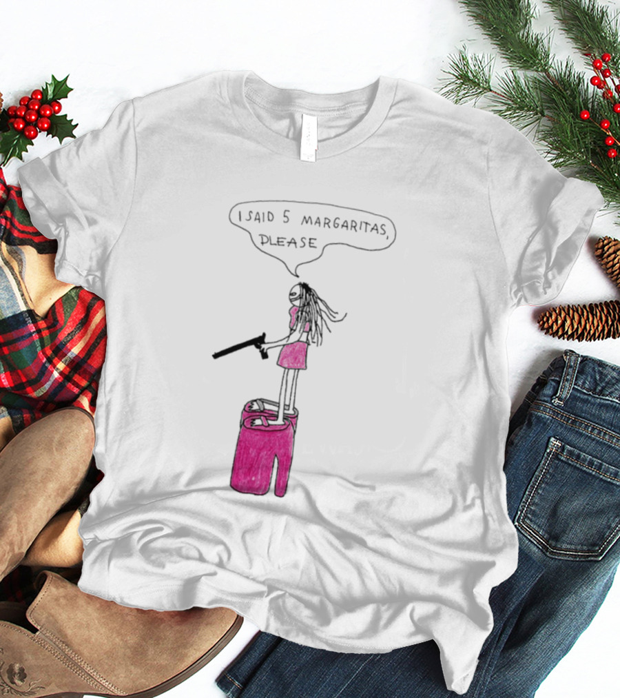 I Said 5 Margaritas Please Funny Stick Figure Woman On Chair T-Shirt