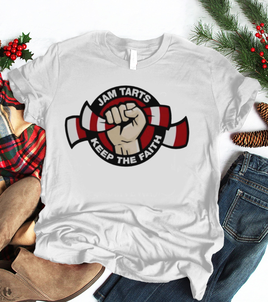 Jam Tarts Keep The Faith Fist Logo Red And White Ribbon T-Shirt
