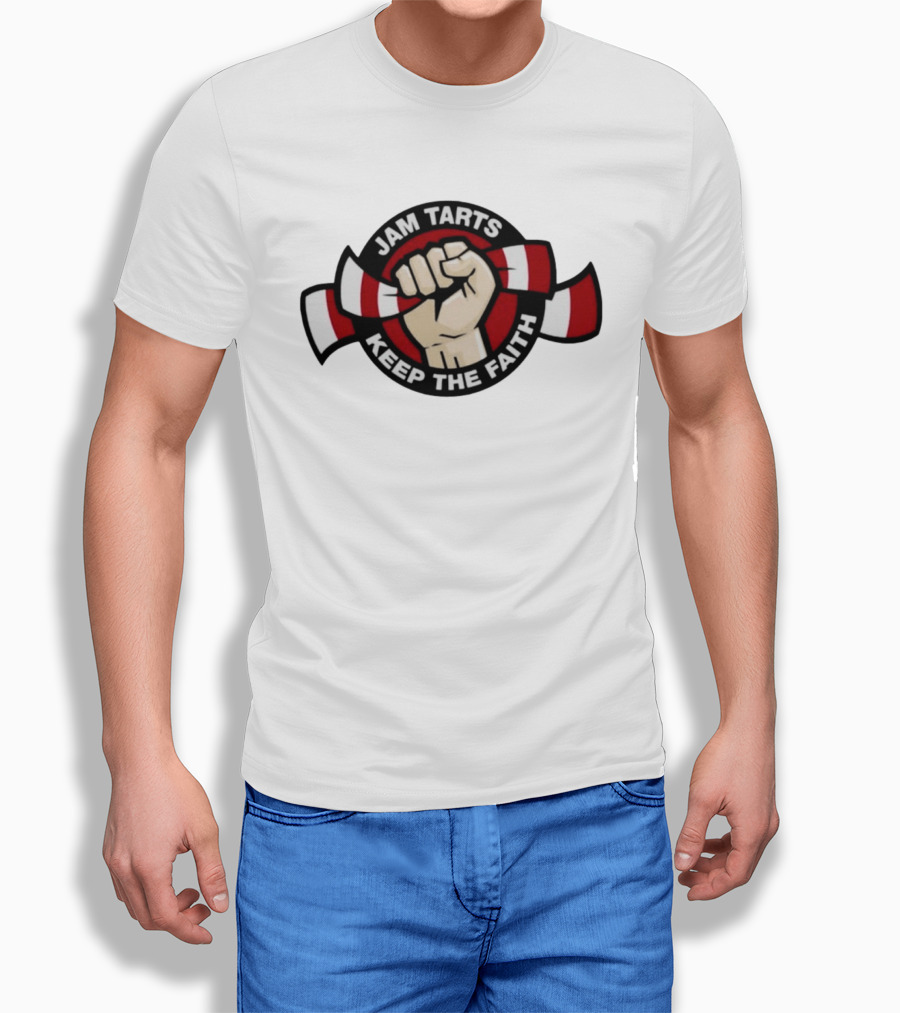 Jam Tarts Keep The Faith Fist Logo Red And White Ribbon T-Shirt