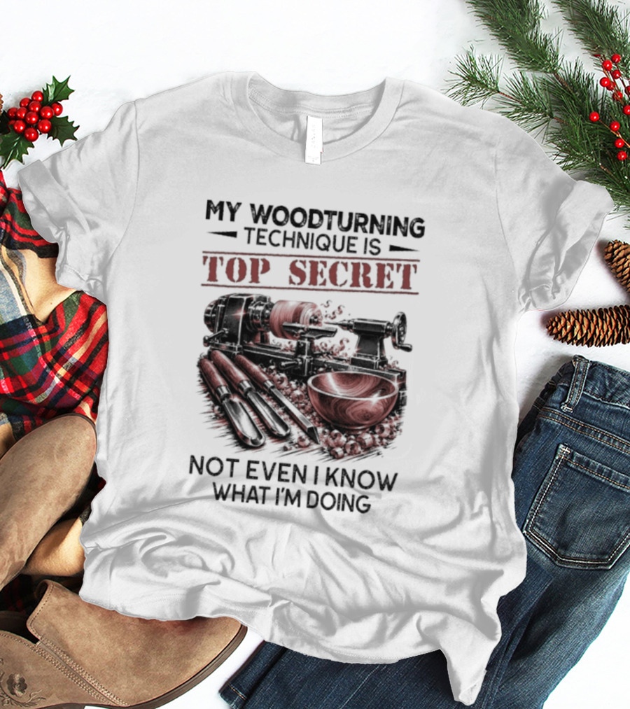 My Woodturning Technique Is Top Secret Not Even I Know What I'm Doing Funny Woodworker Humor T-Shirt