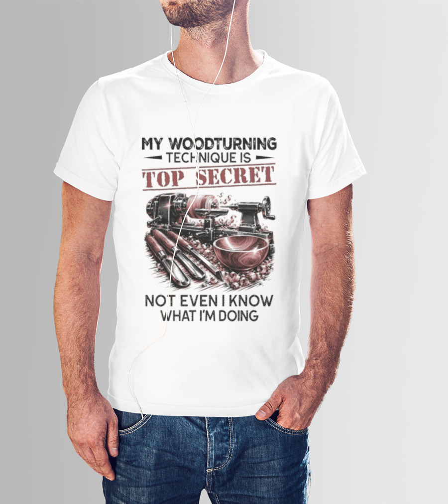 My Woodturning Technique Is Top Secret Not Even I Know What I'm Doing Funny Woodworker Humor T-Shirt