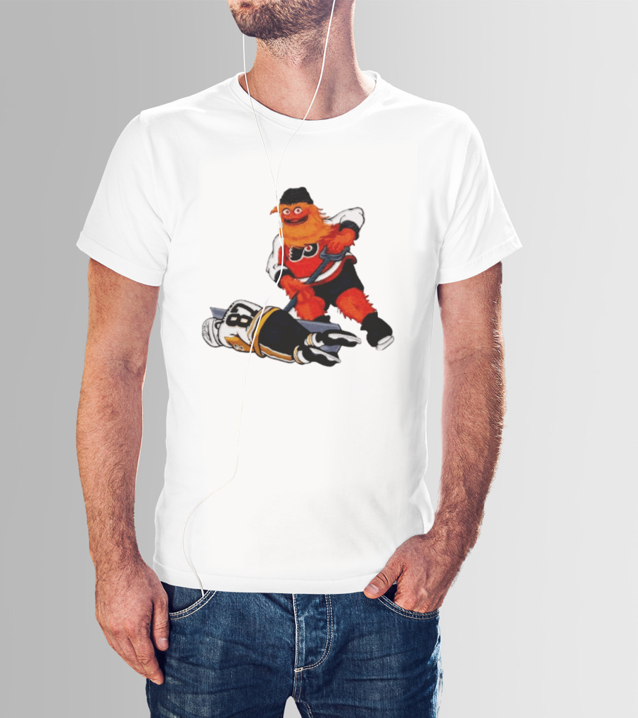 Philadelphia Flyers Gritty Shovelin' Cartoon With Hockey Rivalry Scene T-Shirt