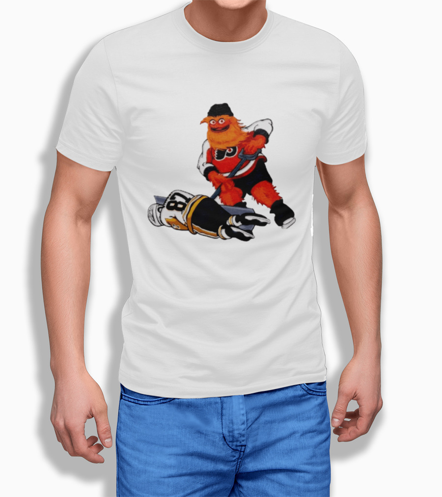 Philadelphia Flyers Gritty Shovelin' Cartoon With Hockey Rivalry Scene T-Shirt