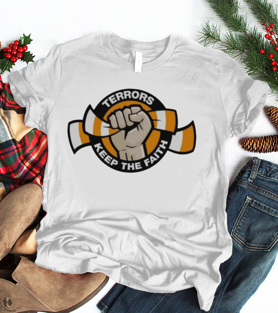 Terrors Keep The Faith Fist Holding Orange And White Scarf T-Shirt