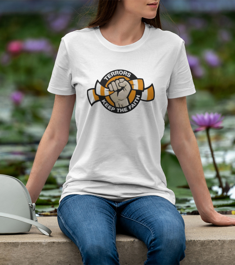 Terrors Keep The Faith Fist Holding Orange And White Scarf T-Shirt