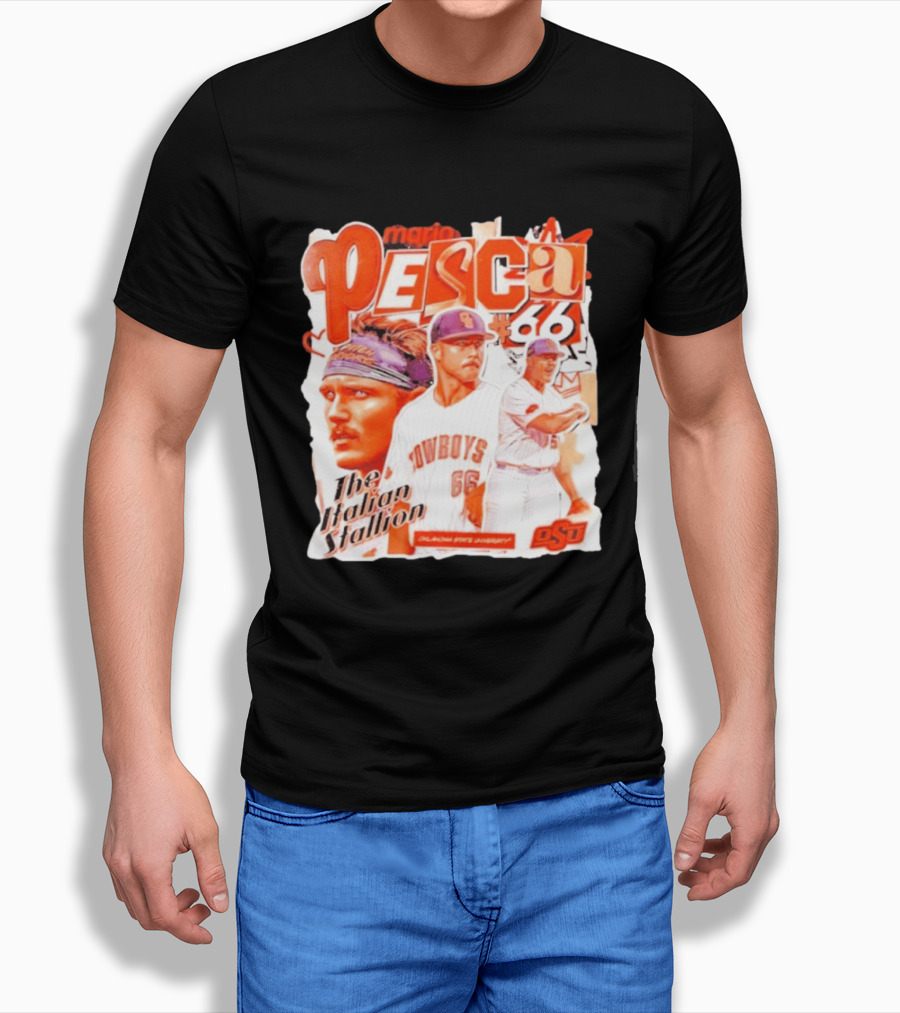 Mario Pesca 66 Oklahoma State Cowboys The Italian Stallion OSU Baseball T-Shirt