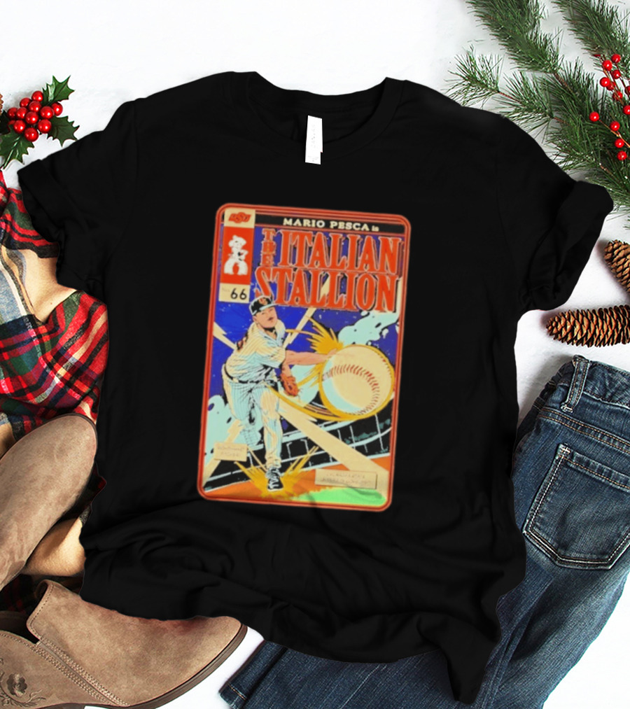 Mario Pesca The Italian Stallion Comic No 66 Oklahoma State Cowboys Baseball T-Shirt
