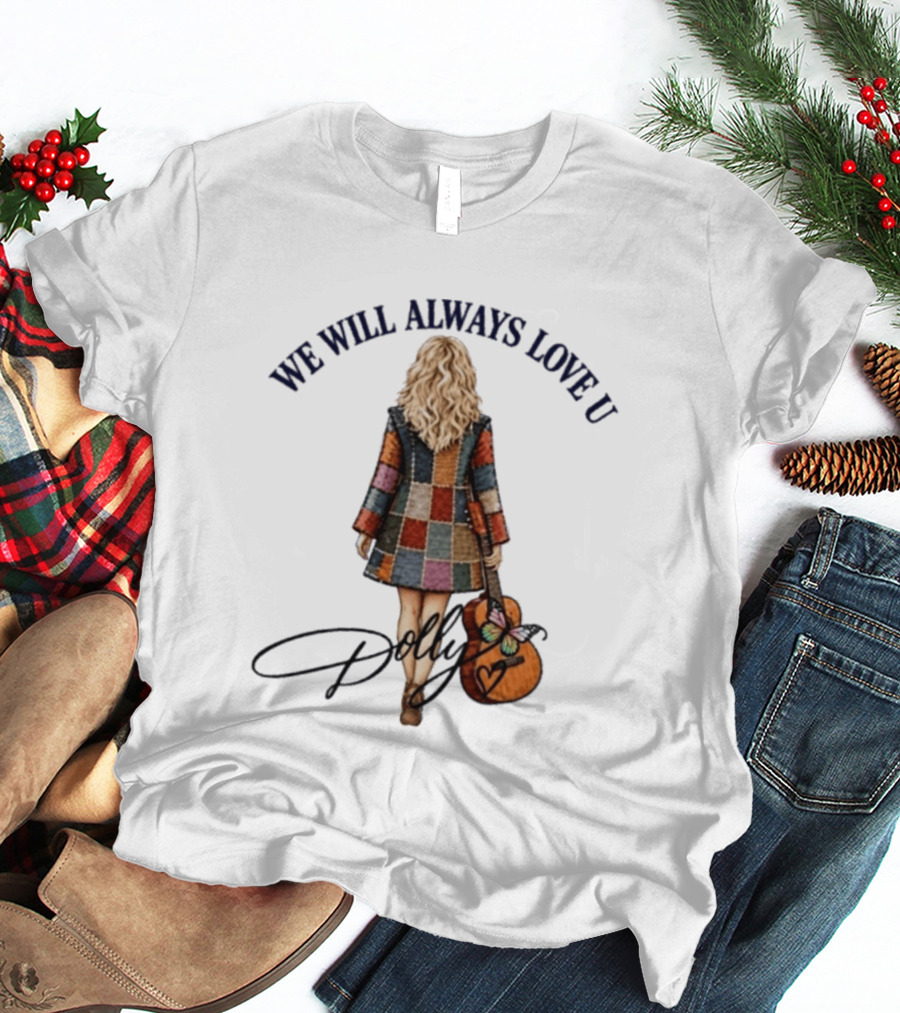 We Will Always Love U Dolly Retro Patchwork Guitar T-Shirt