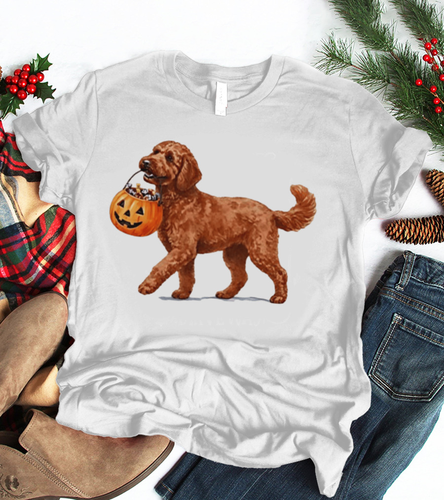 Goldendoodle Halloween Spooky Dog 2026 Pumpkin Treat Bucket T-Shirt