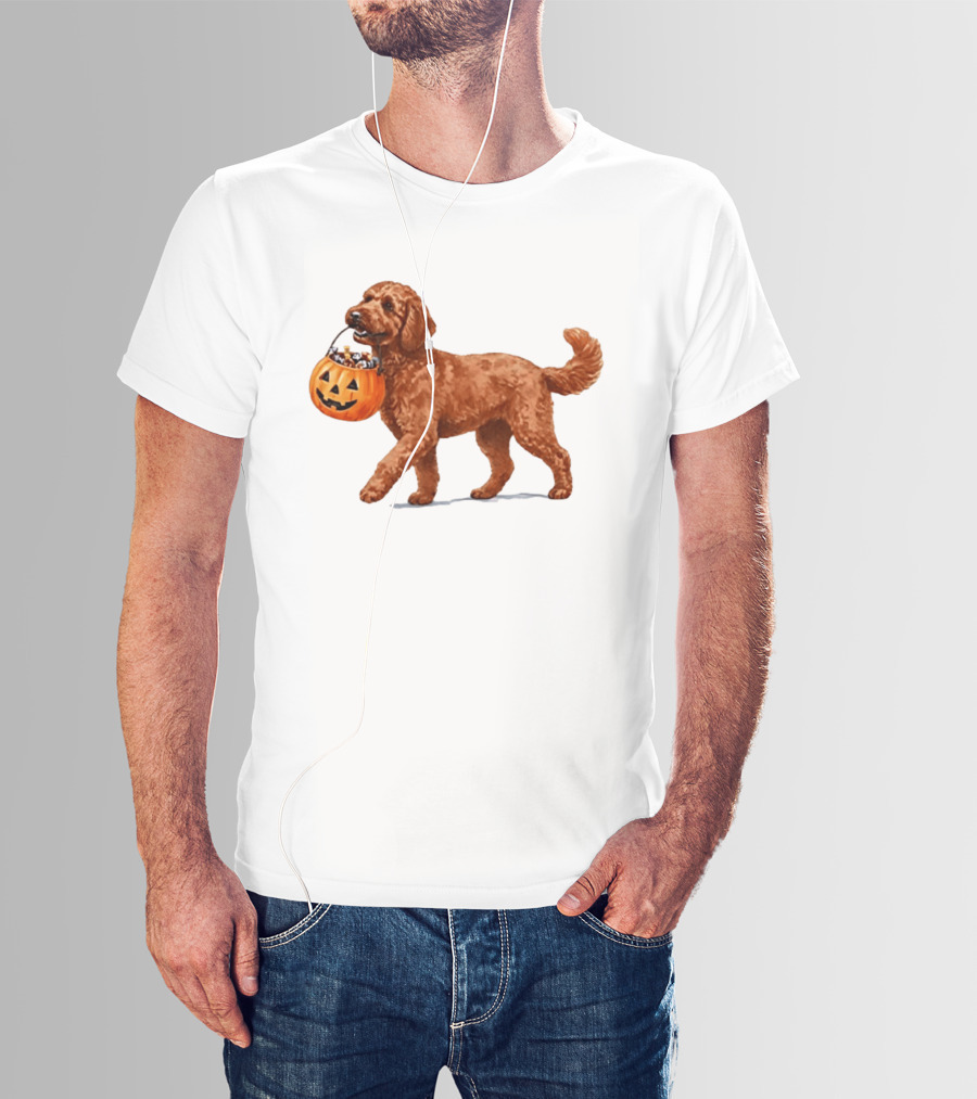 Goldendoodle Halloween Spooky Dog 2026 Pumpkin Treat Bucket T-Shirt