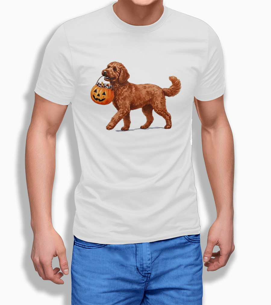 Goldendoodle Halloween Spooky Dog 2026 Pumpkin Treat Bucket T-Shirt