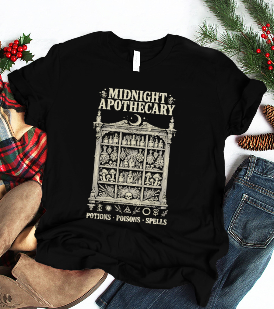 Midnight Apothecary Potions Poisons Spells Halloween Witch T-Shirt