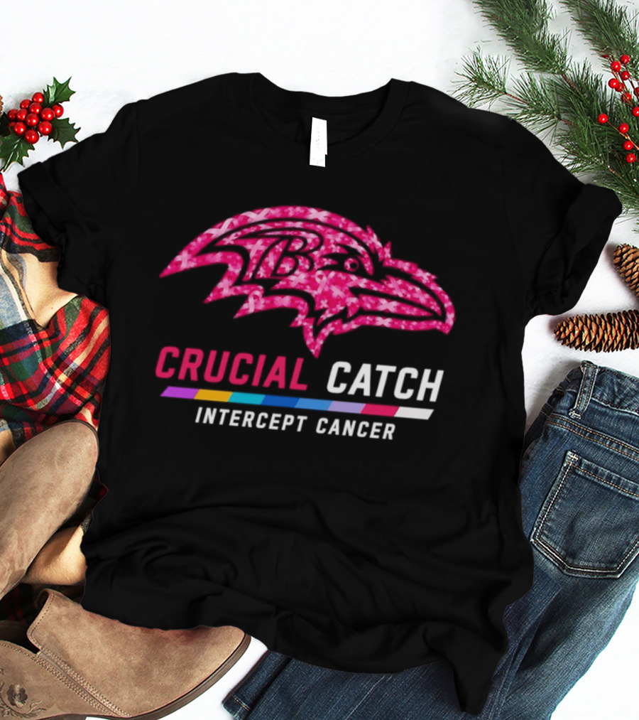 Baltimore Ravens Crucial Catch Intercept Cancer 2026 Pink Awareness Campaign T-Shirt
