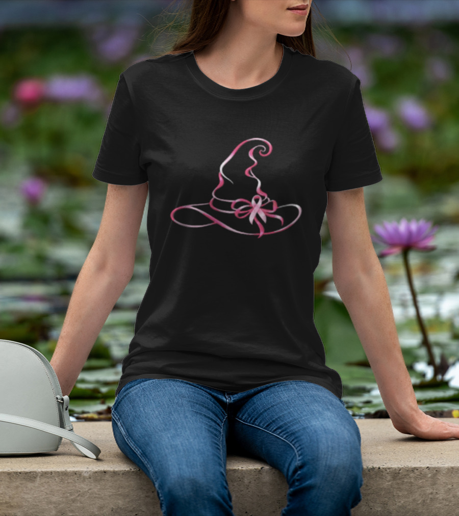 Breast Cancer Awareness Pink Ribbon Witch Hat T-Shirt