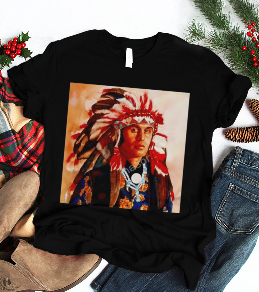Chief Kirk Native American Indigenous Headdress And Traditional Attire T-Shirt