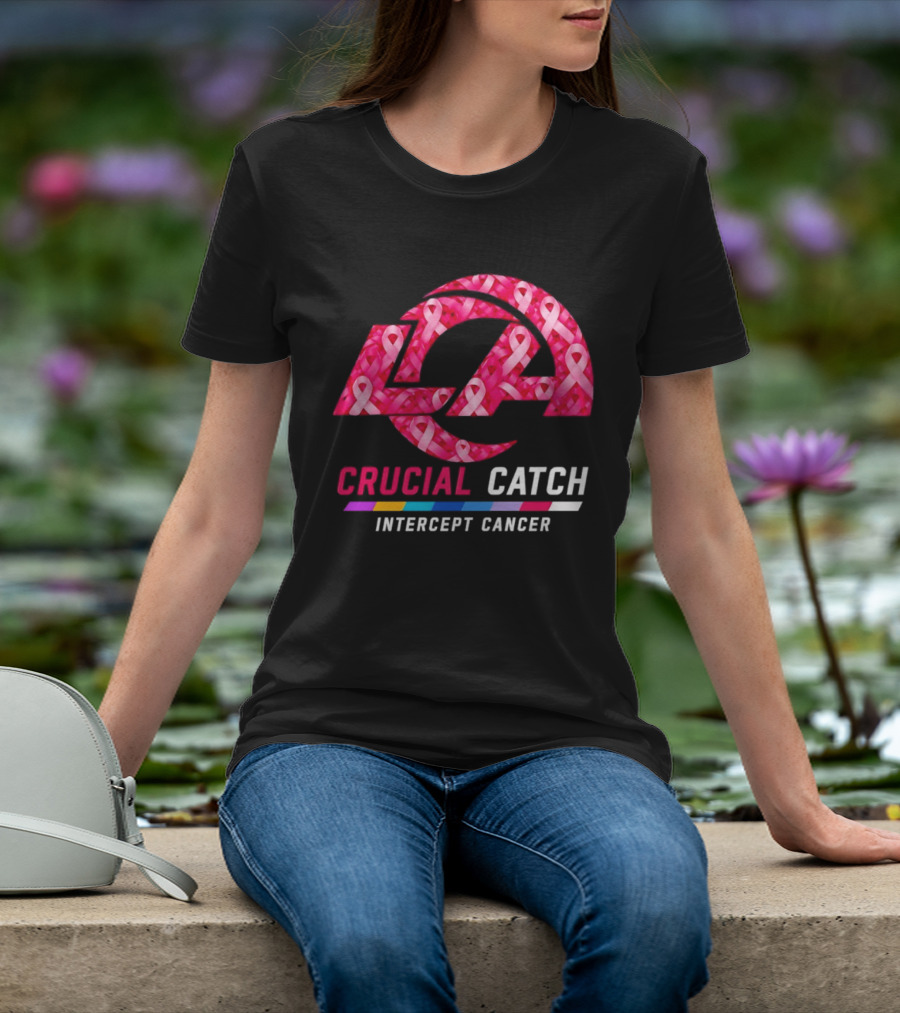 Los Angeles Rams Crucial Catch Intercept Cancer Pink Ribbon Awareness 2026 T-Shirt