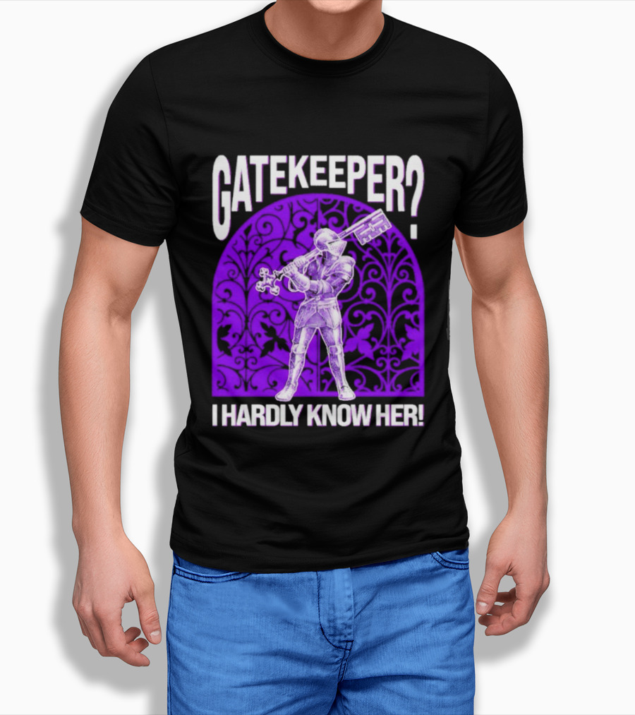 Gatekeeper I Hardly Know Her Knight In Armor Key Sword Purple T-Shirt