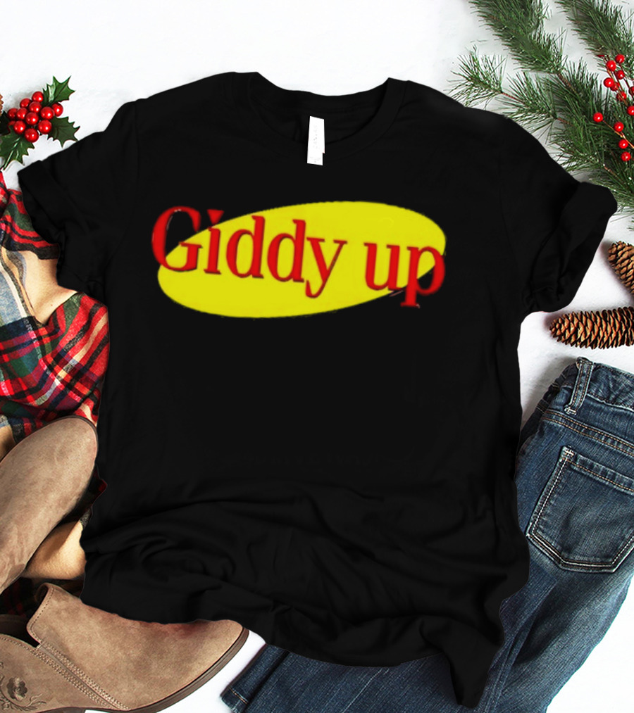 Giddy Up Bold Red Text On Yellow Oval T-Shirt