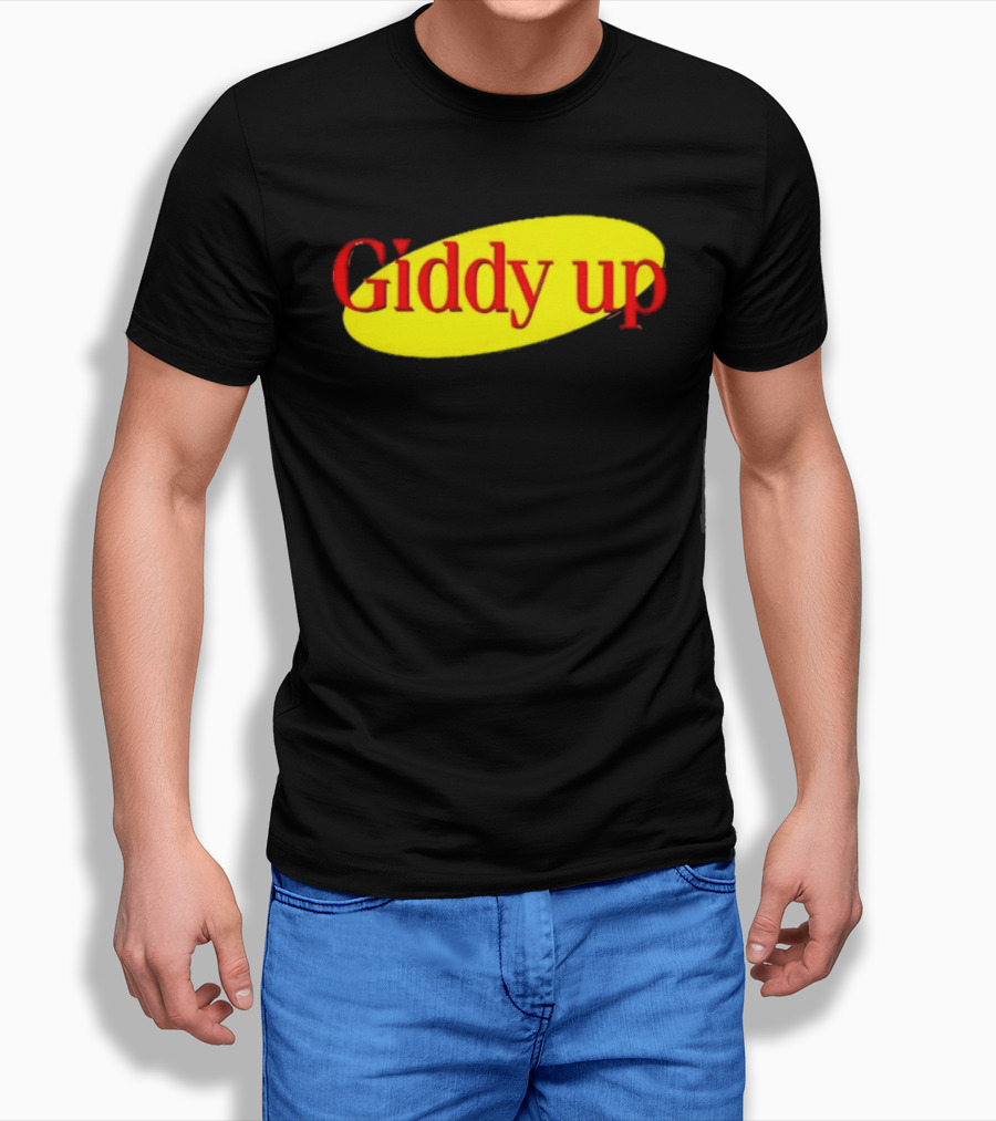 Giddy Up Bold Red Text On Yellow Oval T-Shirt
