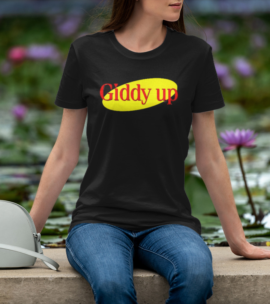 Giddy Up Bold Red Text On Yellow Oval T-Shirt