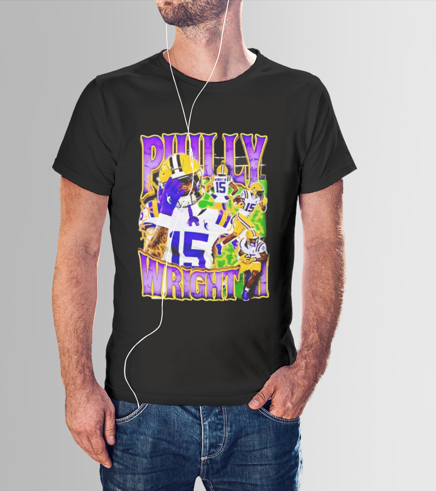 Philly Wright III LSU Tigers Football Number 15 Bayou NCAA Player T-Shirt